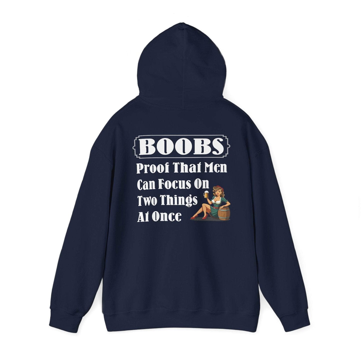 Hoodie S / Navy Funny Hooded Sweatshirt - 'BOOBS, Proof That Men Can Focus On Two Things At Once' Funny Hooded Sweatshirt - 'BOOBS, Proof That Men Can Focus On Two Things At Once' GiftsByJeff Gifts By Jeff Pittsburgh PA