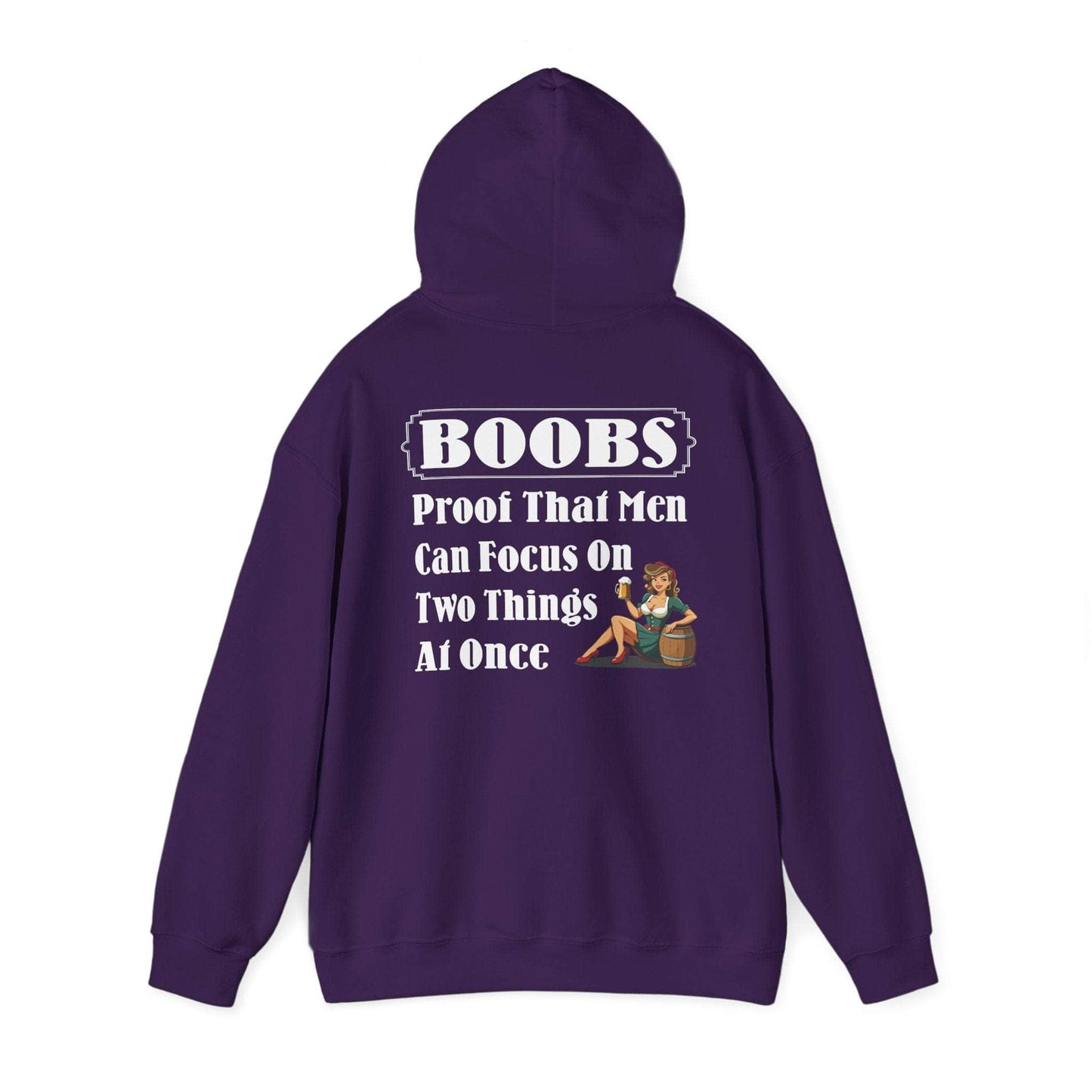 Hoodie S / Purple Funny Hooded Sweatshirt - 'BOOBS, Proof That Men Can Focus On Two Things At Once' Funny Hooded Sweatshirt - 'BOOBS, Proof That Men Can Focus On Two Things At Once' GiftsByJeff Gifts By Jeff Pittsburgh PA