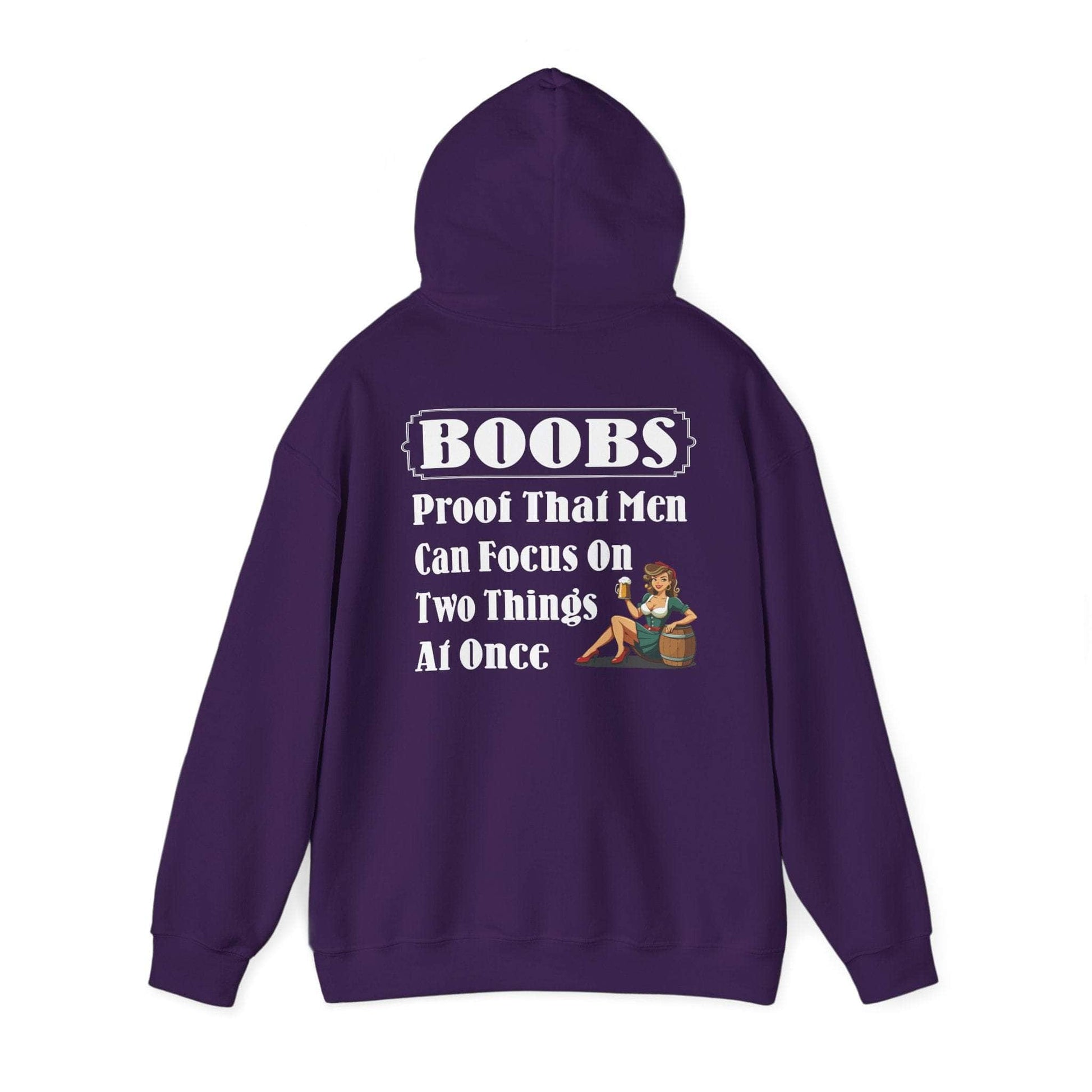 Hoodie S / Purple Funny Hooded Sweatshirt - 'BOOBS, Proof That Men Can Focus On Two Things At Once' Funny Hooded Sweatshirt - 'BOOBS, Proof That Men Can Focus On Two Things At Once' GiftsByJeff Gifts By Jeff Pittsburgh PA