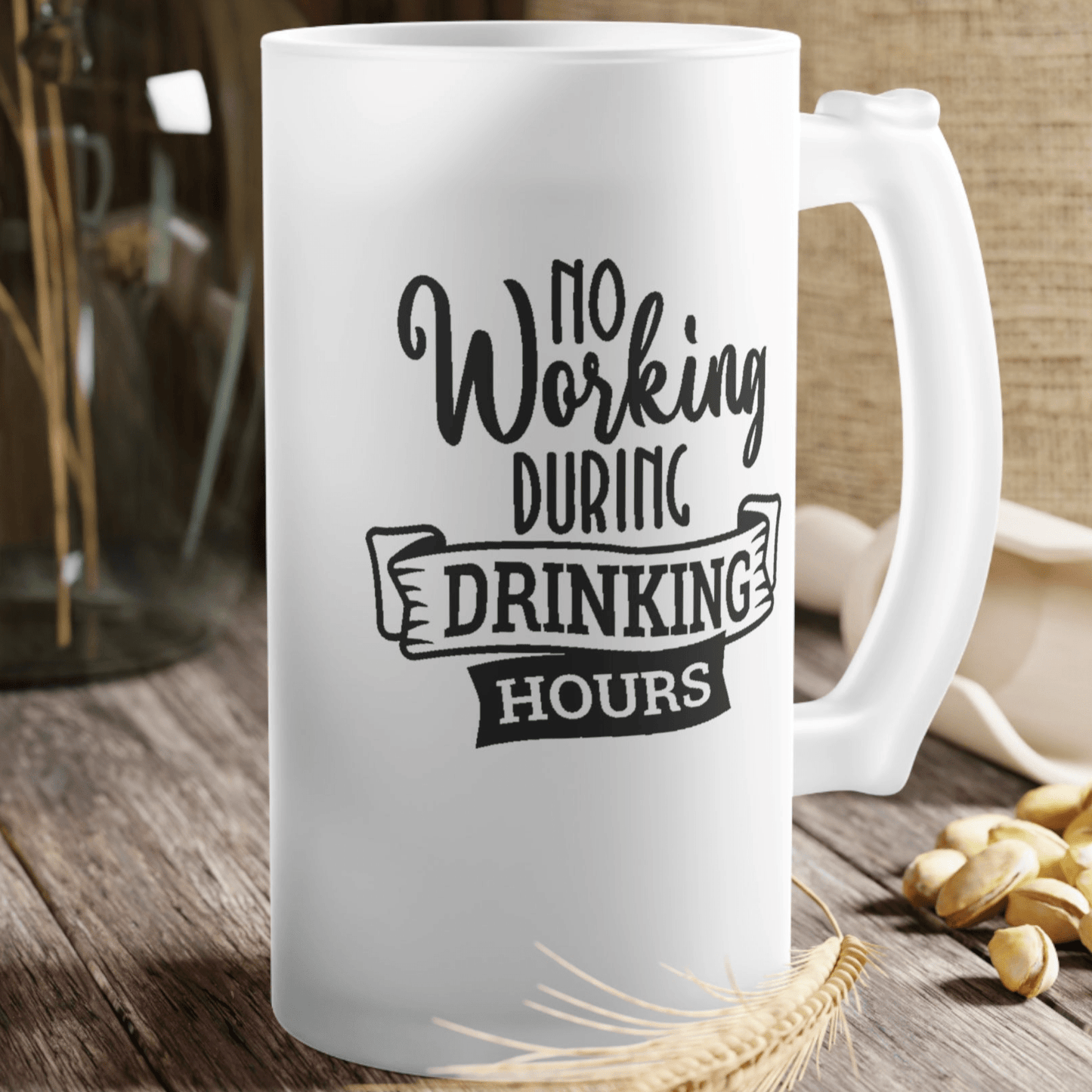 Mug 16oz / Frosted No Working During Drinking Hours - Frosted Glass Beer Mug GiftsByJeff Gifts By Jeff Pittsburgh PA