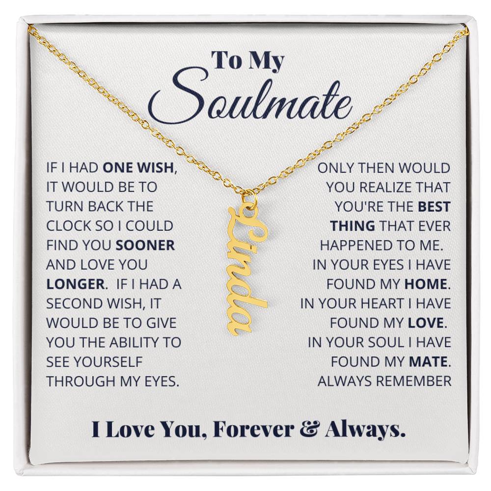 Jewelry 18k Yellow Gold Finish / Standard Box To My Soulmate - Personalized Verticle Name Necklace GiftsByJeff Gifts By Jeff Pittsburgh PA