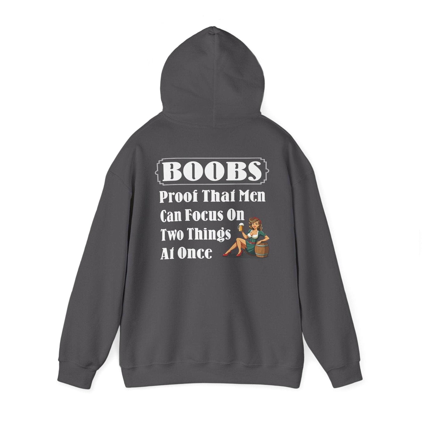 Hoodie S / Charcoal Funny Hooded Sweatshirt - 'BOOBS, Proof That Men Can Focus On Two Things At Once' Funny Hooded Sweatshirt - 'BOOBS, Proof That Men Can Focus On Two Things At Once' GiftsByJeff Gifts By Jeff Pittsburgh PA