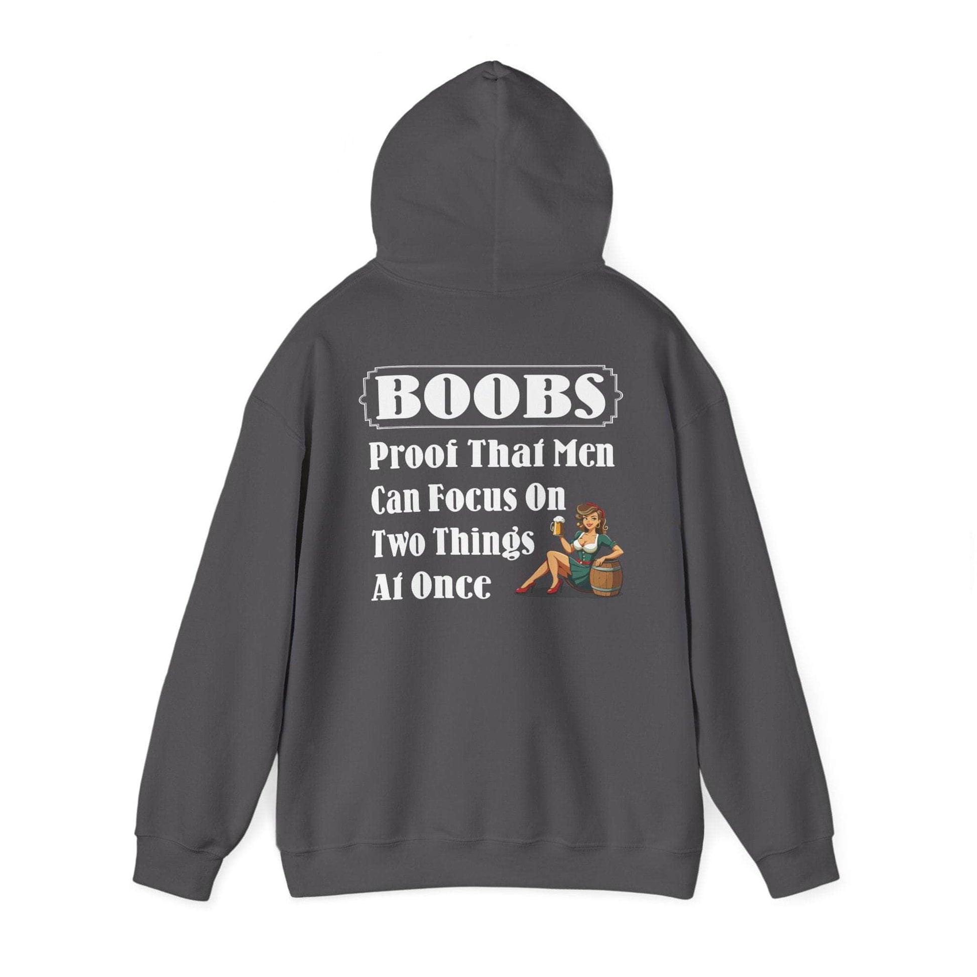 Hoodie S / Charcoal Funny Hooded Sweatshirt - 'BOOBS, Proof That Men Can Focus On Two Things At Once' Funny Hooded Sweatshirt - 'BOOBS, Proof That Men Can Focus On Two Things At Once' GiftsByJeff Gifts By Jeff Pittsburgh PA