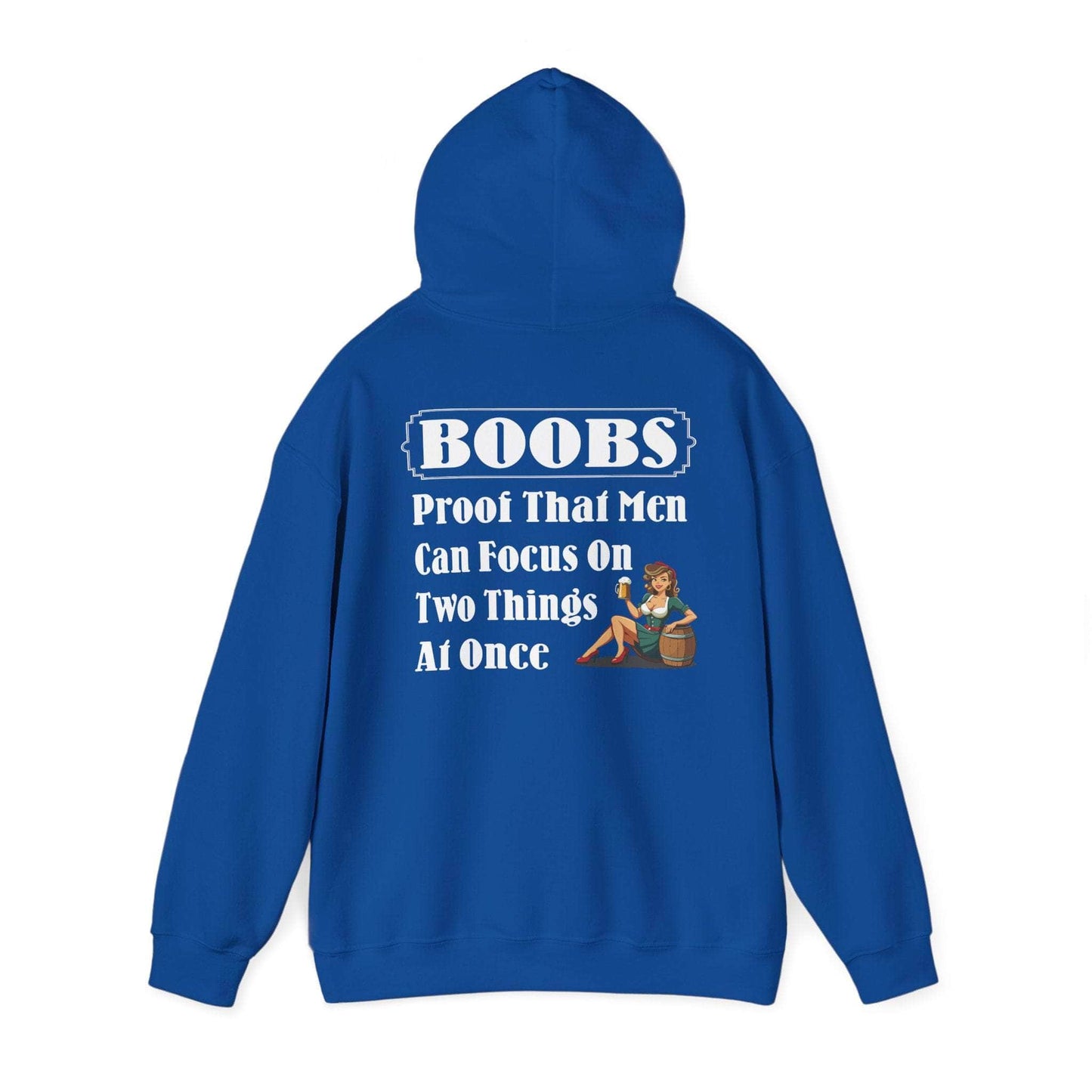 Hoodie S / Royal Funny Hooded Sweatshirt - 'BOOBS, Proof That Men Can Focus On Two Things At Once' Funny Hooded Sweatshirt - 'BOOBS, Proof That Men Can Focus On Two Things At Once' GiftsByJeff Gifts By Jeff Pittsburgh PA