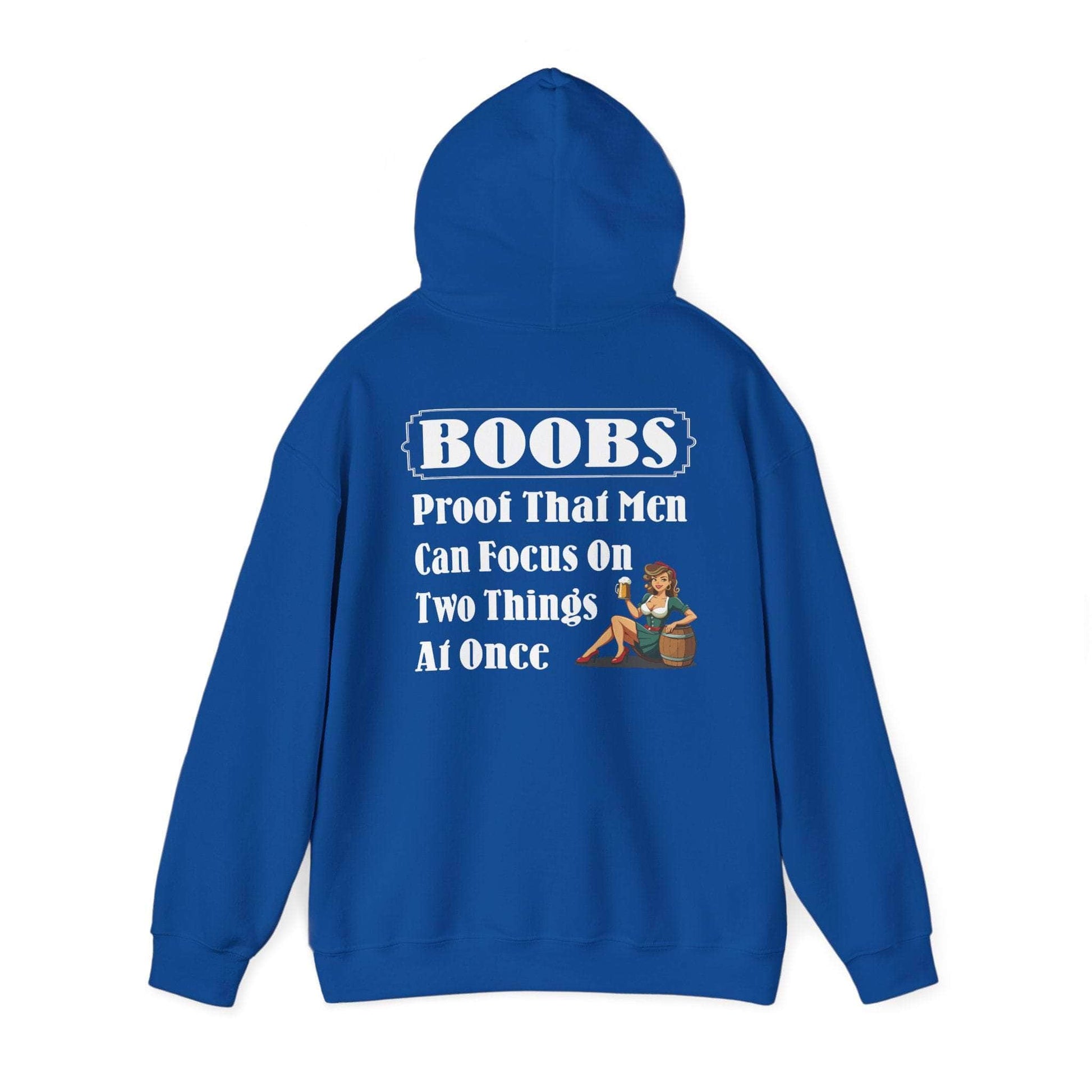 Hoodie S / Royal Funny Hooded Sweatshirt - 'BOOBS, Proof That Men Can Focus On Two Things At Once' Funny Hooded Sweatshirt - 'BOOBS, Proof That Men Can Focus On Two Things At Once' GiftsByJeff Gifts By Jeff Pittsburgh PA
