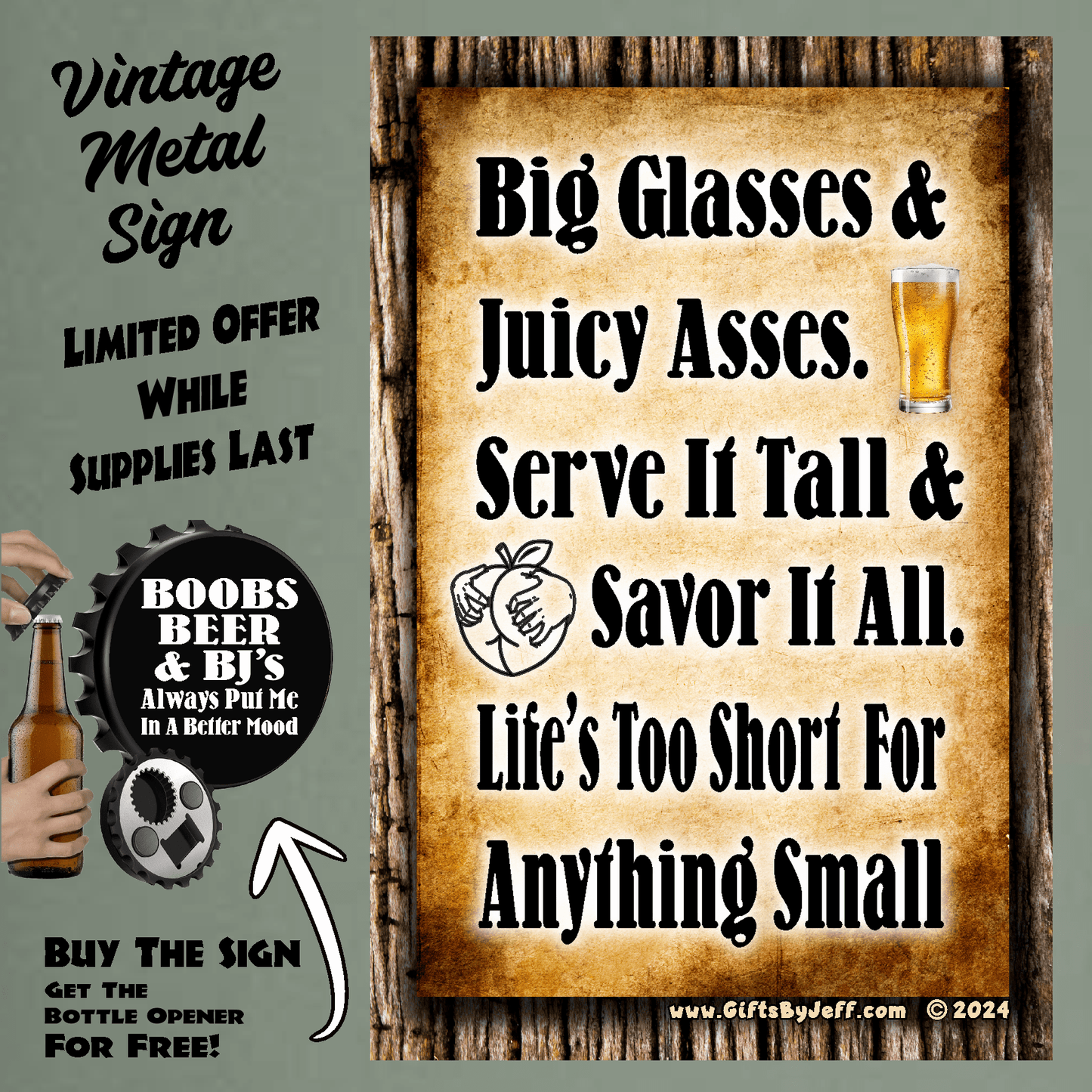 accessories Big Glasses & Juicy Asses - 12" x 18" Vintage Metal Sign (Free Bottle Opener) GiftsByJeff Gifts By Jeff Pittsburgh PA