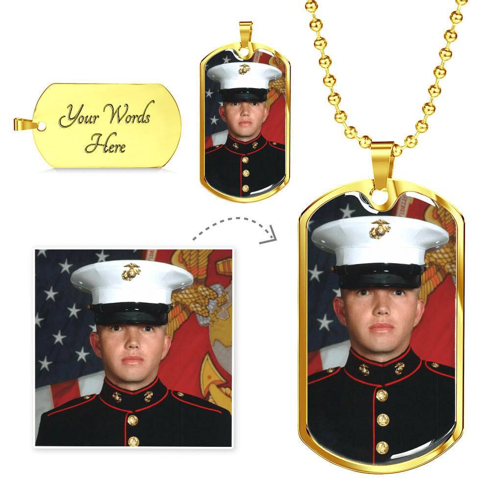 Jewelry Military Chain (Gold) / Yes Personalized Dog Tag adorned with your cherished photo and custom engraving GiftsByJeff Gifts By Jeff Pittsburgh PA
