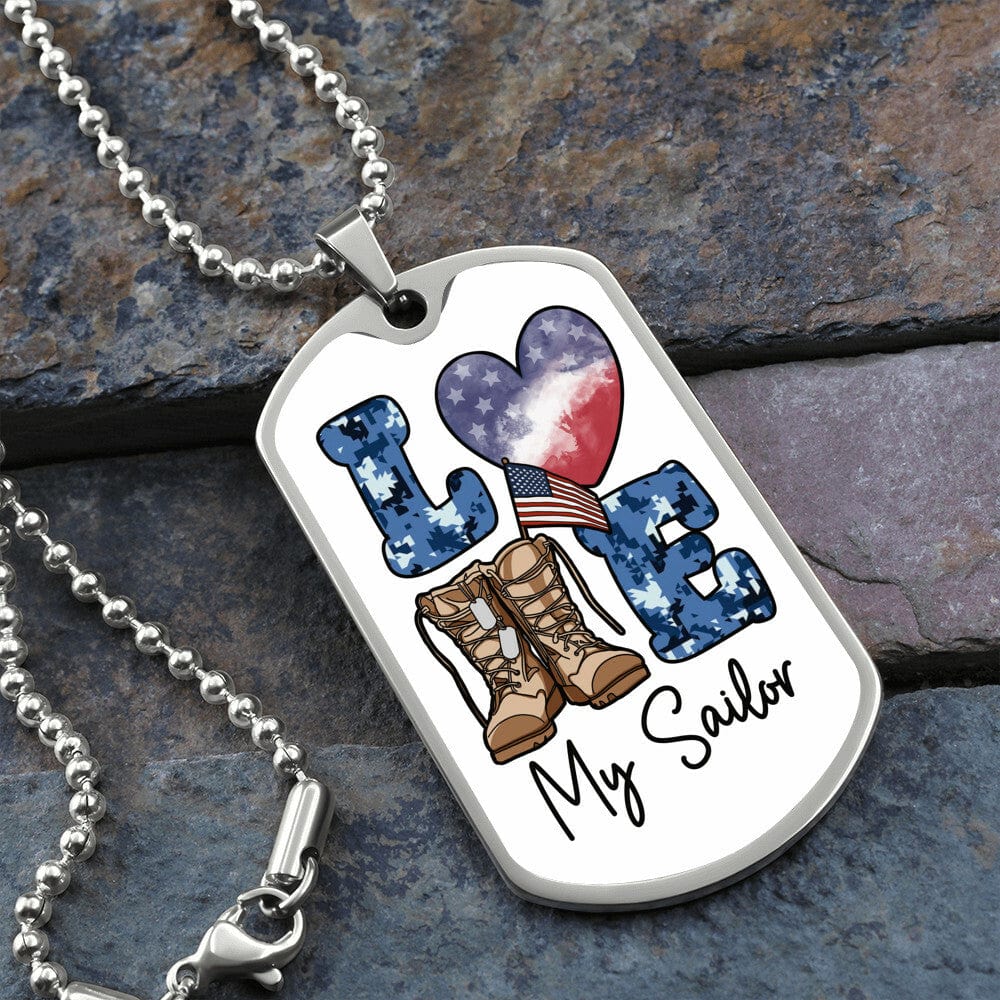 Jewelry Military Chain (Silver) / No love my sailor dog tag GiftsByJeff Gifts By Jeff Pittsburgh PA