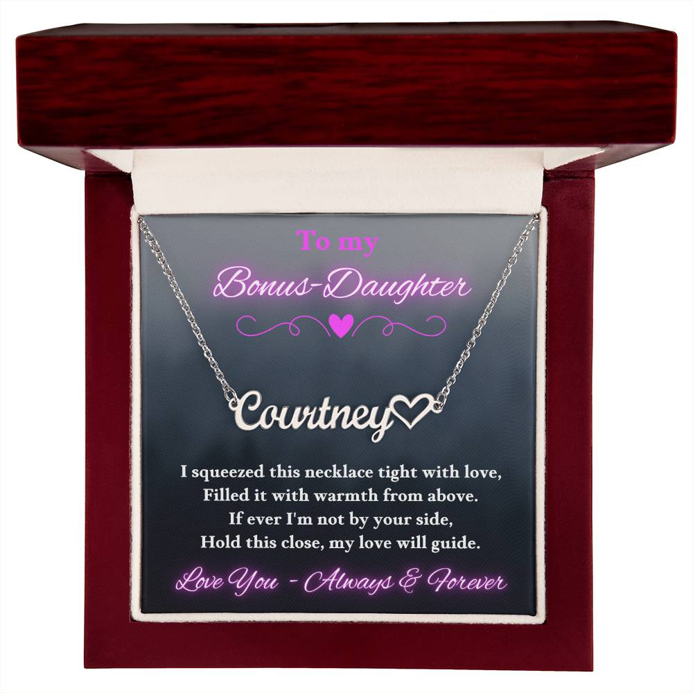 Jewelry Polished Stainless Steel / Luxury Box To My Bonus-Daughter ~ I squeezed this necklace tight with love, Filled it with warmth from above. ~ Personalized Heart Name Necklace GiftsByJeff Gifts By Jeff Pittsburgh PA