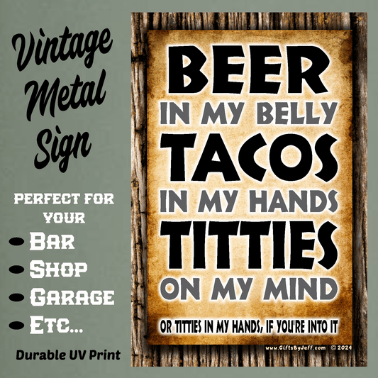 accessories Titties On My Mind... Or In My Hands, If You're Into It - 12" x 18" Vintage Metal Sign GiftsByJeff Gifts By Jeff Pittsburgh PA