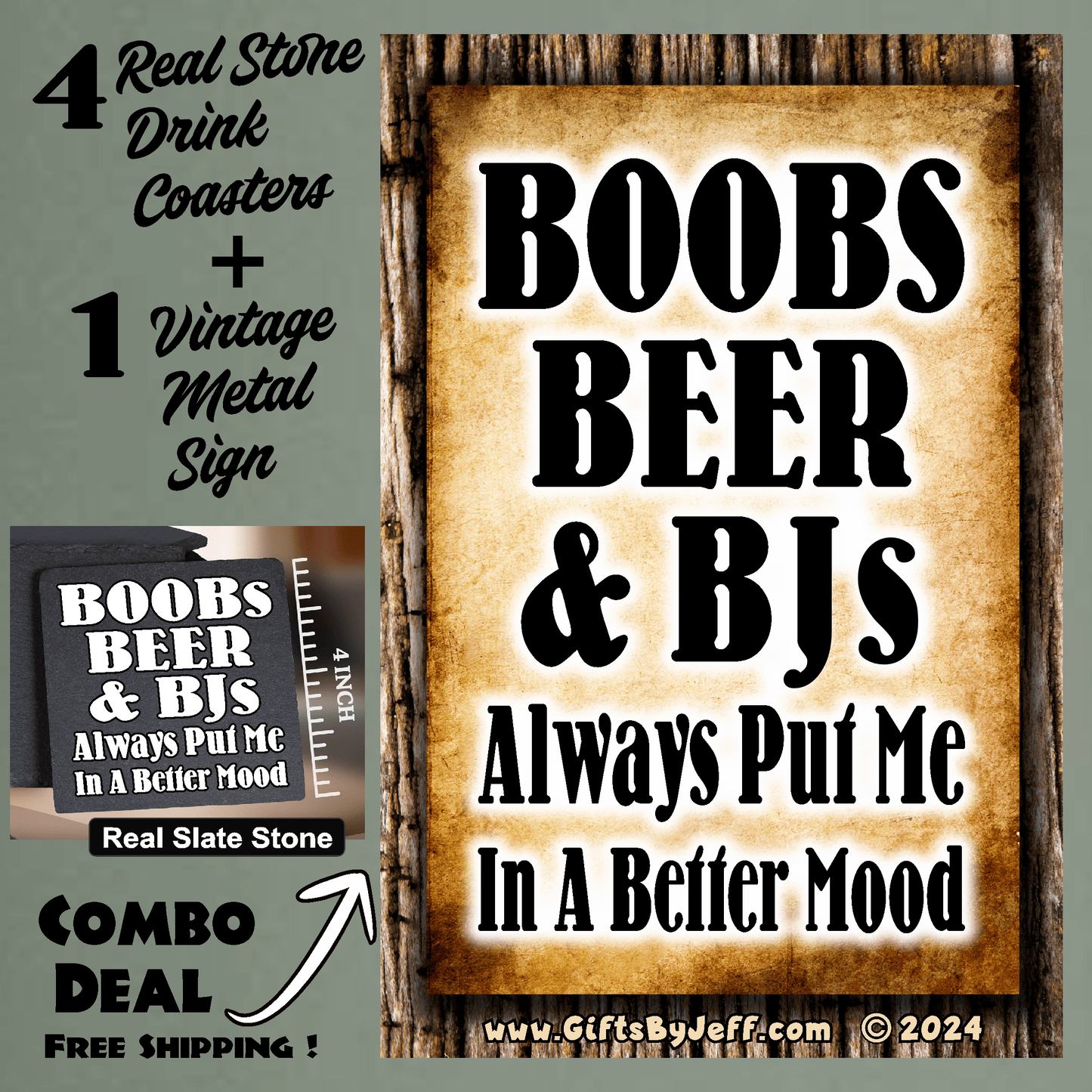 Mug Vintage Sign with Drink Coasters Boobs, Beer and BJs Product Collection GiftsByJeff Gifts By Jeff Pittsburgh PA