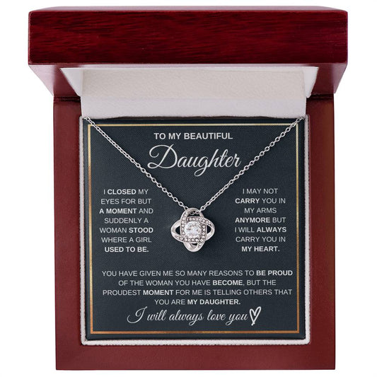 Jewelry 14K White Gold Finish / Luxury Box To My Beautiful Daughter, I Will Always Love You, I Closed My Eyes For But A Moment - Beautiful Love Knot Necklace GiftsByJeff Gifts By Jeff Pittsburgh PA