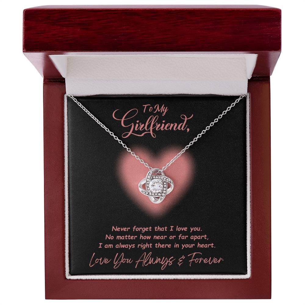 Jewelry 14K White Gold Finish / Luxury Box To My Girlfriend, Never Forget That I Love You - Beautiful Love Knot Necklace GiftsByJeff Gifts By Jeff Pittsburgh PA