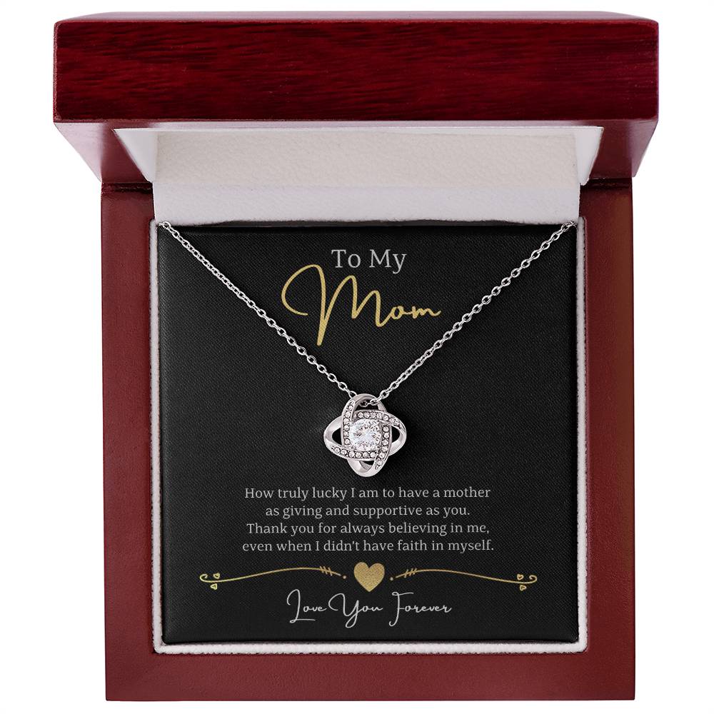 Jewelry 14K White Gold Finish / Luxury Box To My Mom, Thank you for always believing in me, Love You Forever - Beautiful Love Knot Necklace GiftsByJeff Gifts By Jeff Pittsburgh PA