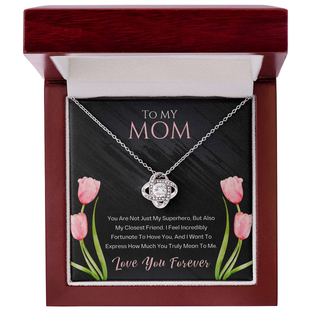 Jewelry 14K White Gold Finish / Luxury Box To My Mom, You Are My Superhero - Love Knot Necklace GiftsByJeff Gifts By Jeff Pittsburgh PA