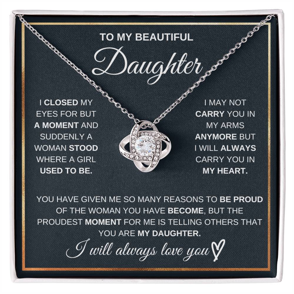 Jewelry 14K White Gold Finish / Standard Box To My Beautiful Daughter, I Will Always Love You, I Closed My Eyes For But A Moment - Beautiful Love Knot Necklace GiftsByJeff Gifts By Jeff Pittsburgh PA