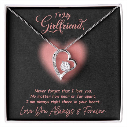 Jewelry 14k White Gold Finish / Standard Box To My Girlfriend, I Am Always Right There In Your Heart - Dazzling Forever Love Necklace GiftsByJeff Gifts By Jeff Pittsburgh PA