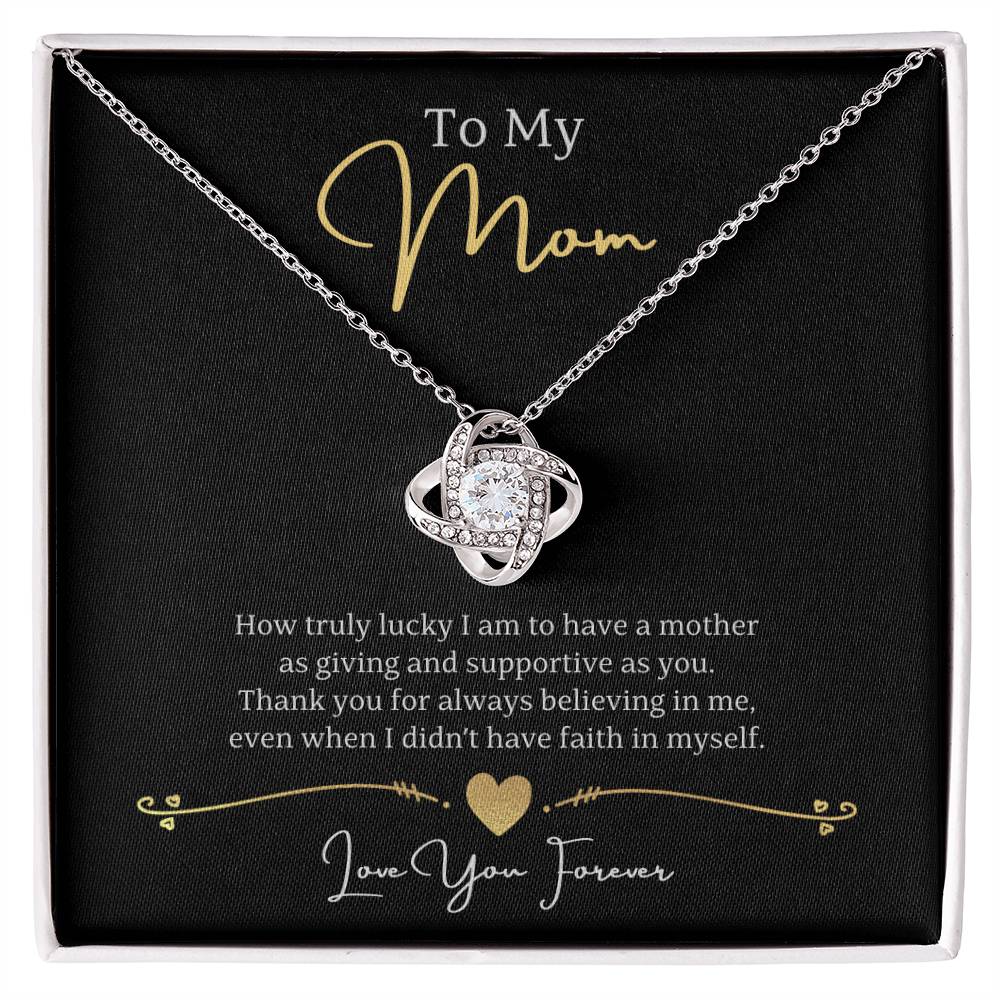 Jewelry 14K White Gold Finish / Standard Box To My Mom, Thank you for always believing in me, Love You Forever - Beautiful Love Knot Necklace GiftsByJeff Gifts By Jeff Pittsburgh PA