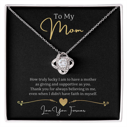 Jewelry 14K White Gold Finish / Standard Box To My Mom, Thank you for always believing in me, Love You Forever - Beautiful Love Knot Necklace GiftsByJeff Gifts By Jeff Pittsburgh PA