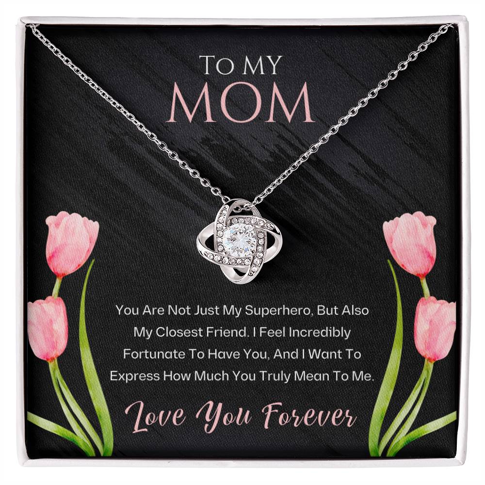 Jewelry 14K White Gold Finish / Standard Box To My Mom, You Are My Superhero - Love Knot Necklace GiftsByJeff Gifts By Jeff Pittsburgh PA