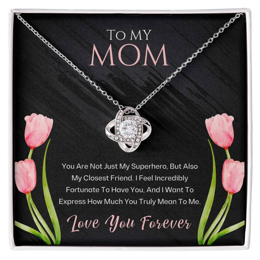 Jewelry 14K White Gold Finish / Standard Box To My Mom, You Are My Superhero - Love Knot Necklace GiftsByJeff Gifts By Jeff Pittsburgh PA