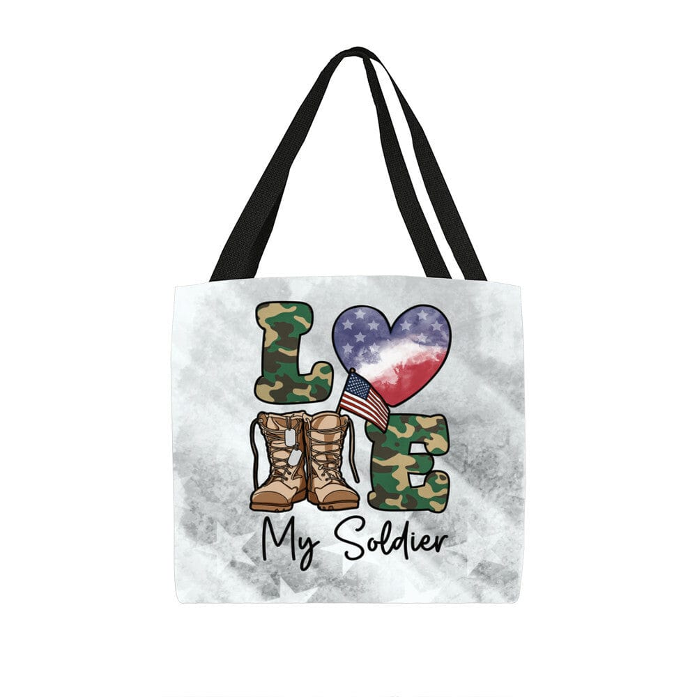 Tote Bag 16" x 16" / Black Love My Soldier Classic Tote Bag GiftsByJeff Gifts By Jeff Pittsburgh PA