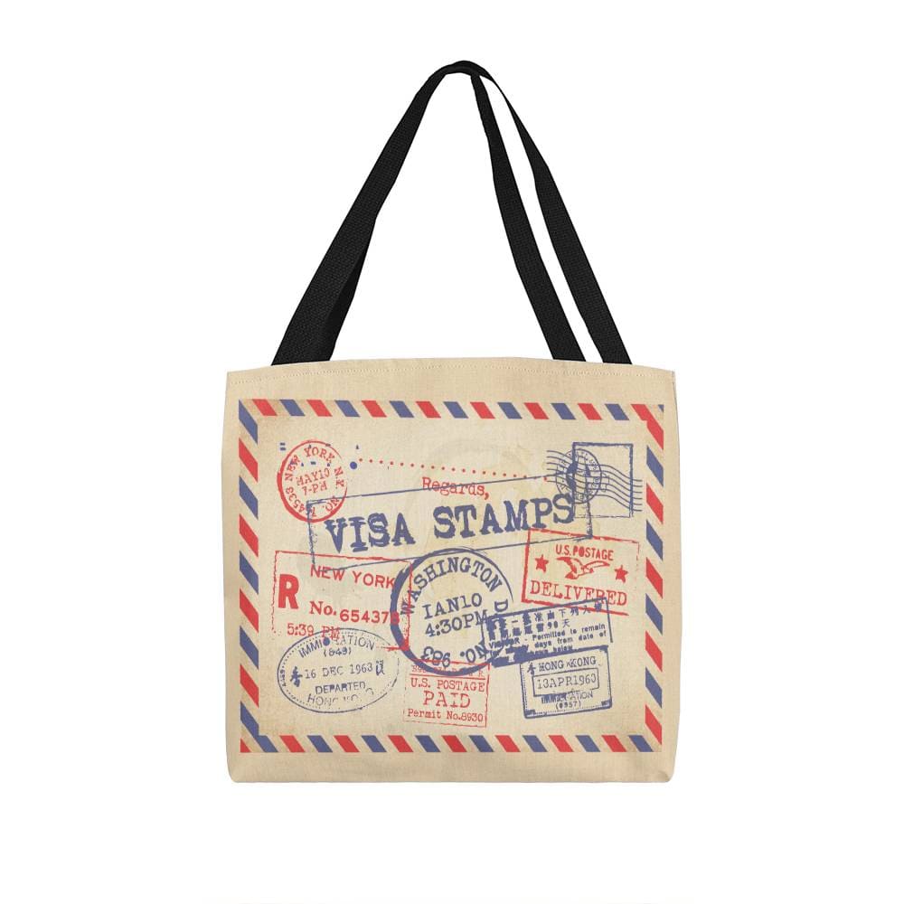 Jewelry 16" x 16" / Black Visa Stamps, Post Card - Classic Travel Tote GiftsByJeff Gifts By Jeff Pittsburgh PA