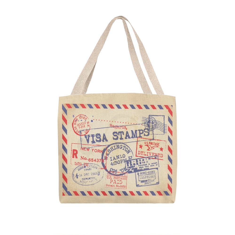 Jewelry 16" x 16" / Natural Visa Stamps, Post Card - Classic Travel Tote GiftsByJeff Gifts By Jeff Pittsburgh PA