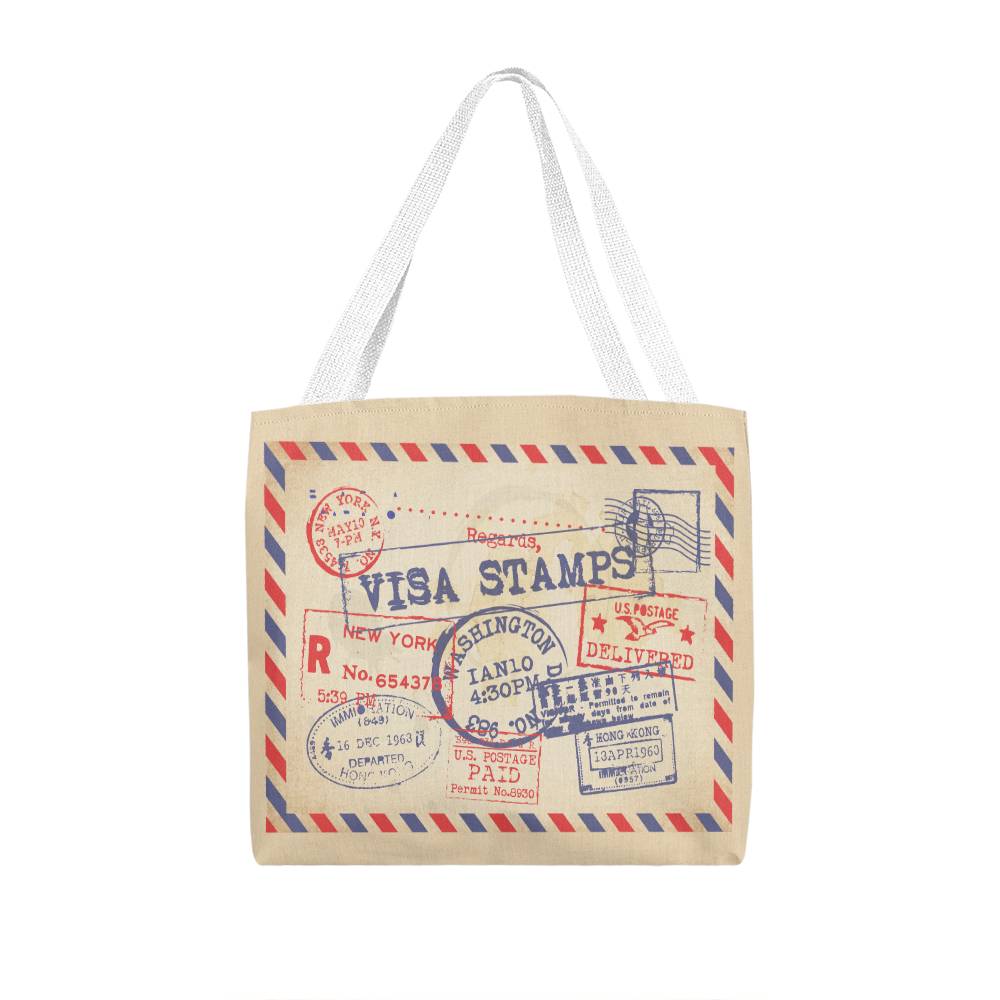 Jewelry 16" x 16" / White Visa Stamps, Post Card - Classic Travel Tote GiftsByJeff Gifts By Jeff Pittsburgh PA