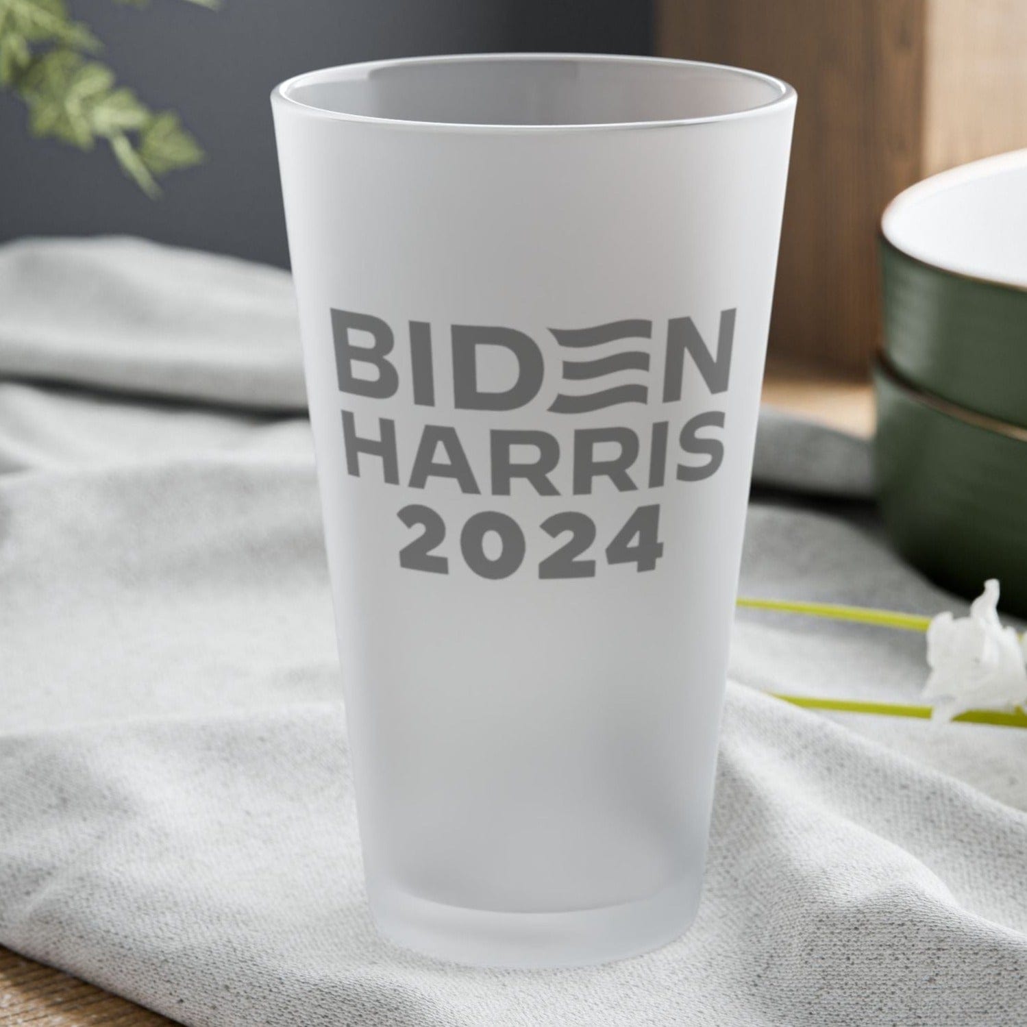 Mug 16oz / Frosted 2024 BIDEN - HARRIS - Frosted Pint Glass, 16oz GiftsByJeff Gifts By Jeff Pittsburgh PA