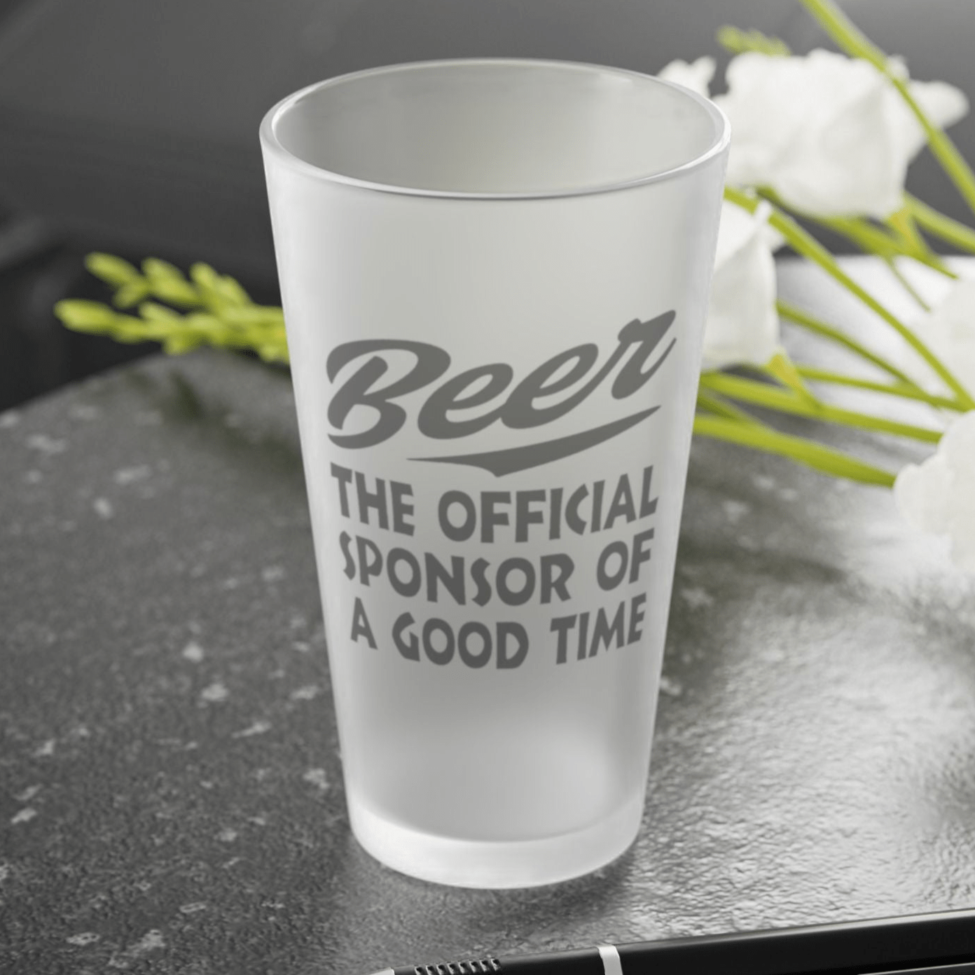 Mug 16oz / Frosted BEER The Official Sponsor Of A Good Time - Frosted Pint Glass, 16oz GiftsByJeff Gifts By Jeff Pittsburgh PA