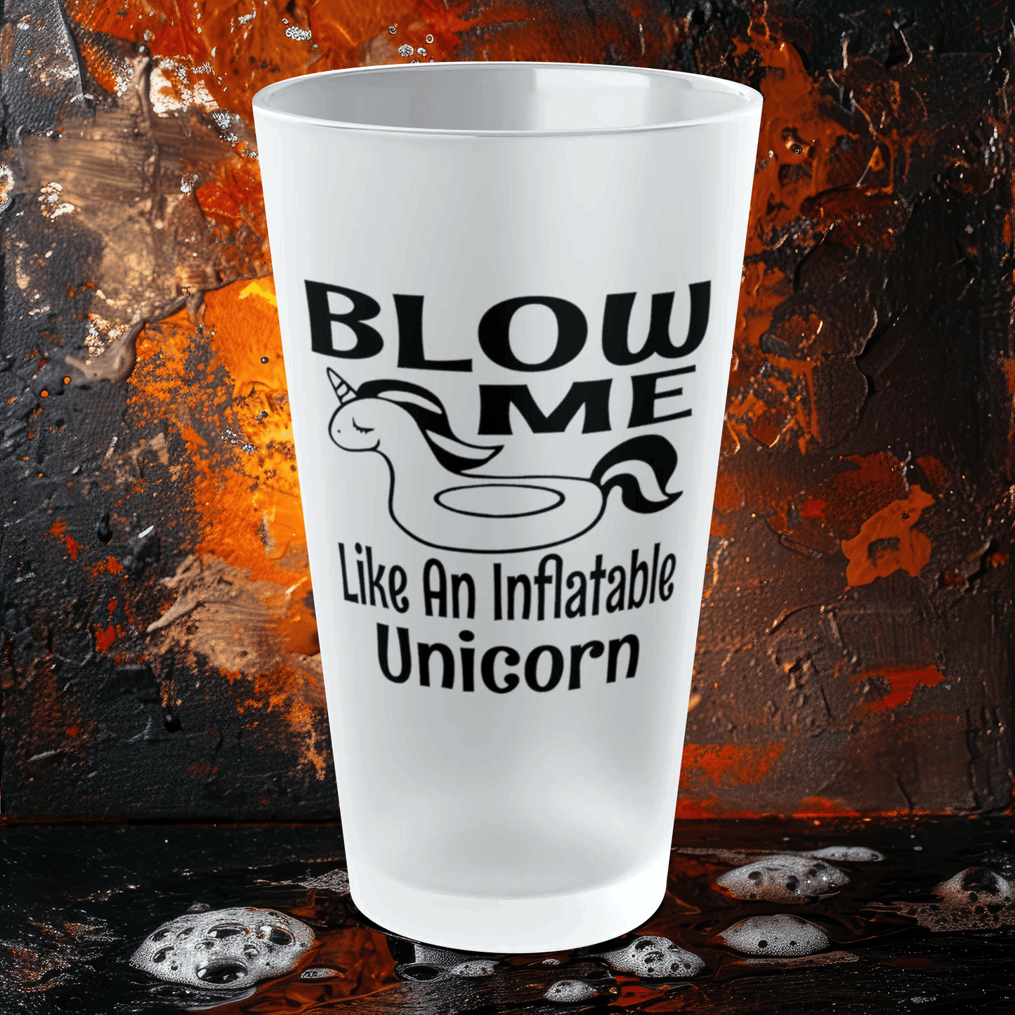 Mug 16oz / Frosted BLOW ME Like An Inflatable Unicorn - Frosted Pint Glass, 16oz GiftsByJeff Gifts By Jeff Pittsburgh PA