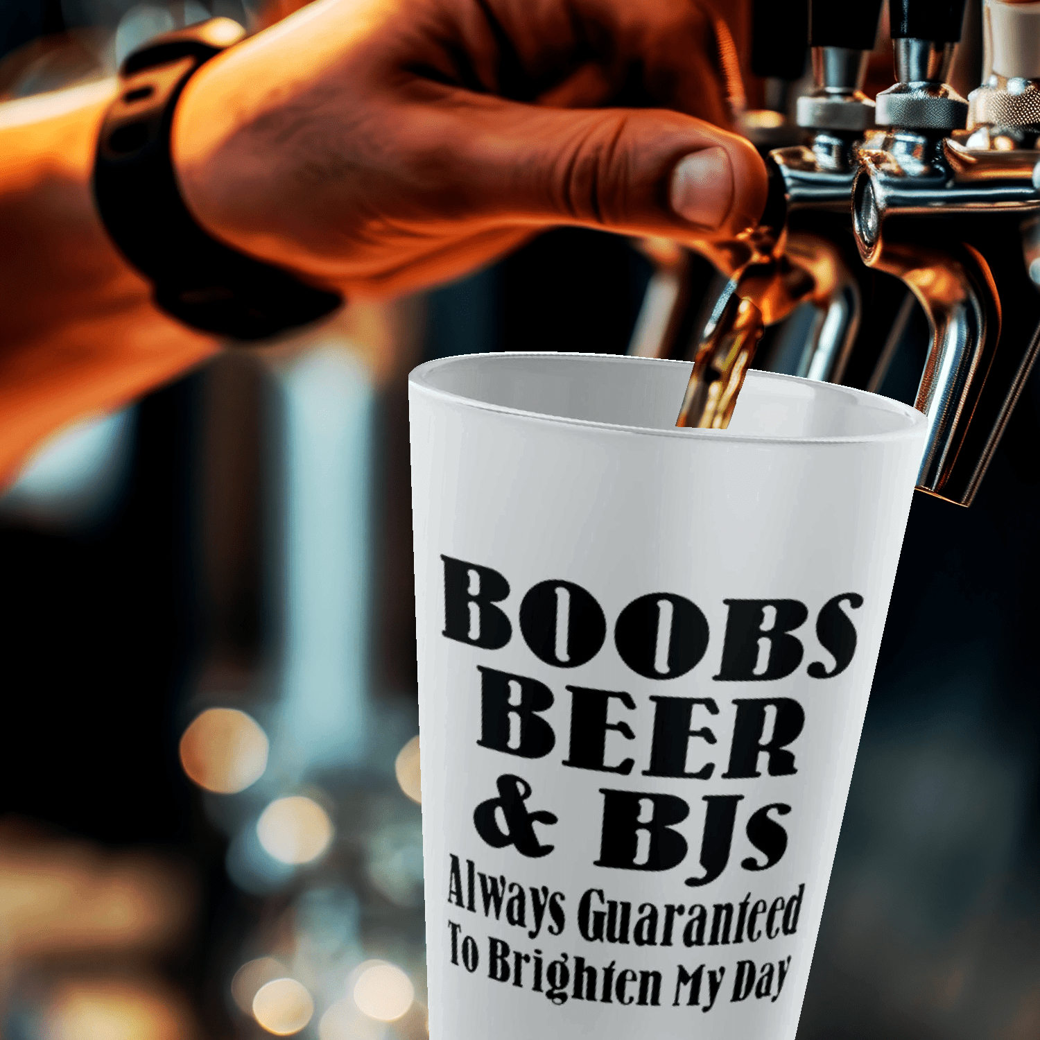 Mug 16oz / Frosted Boobs, Beer and BJs - Always Guaranteed To Brighten My Day - Frosted Pint Glass, 16oz GiftsByJeff Gifts By Jeff Pittsburgh PA