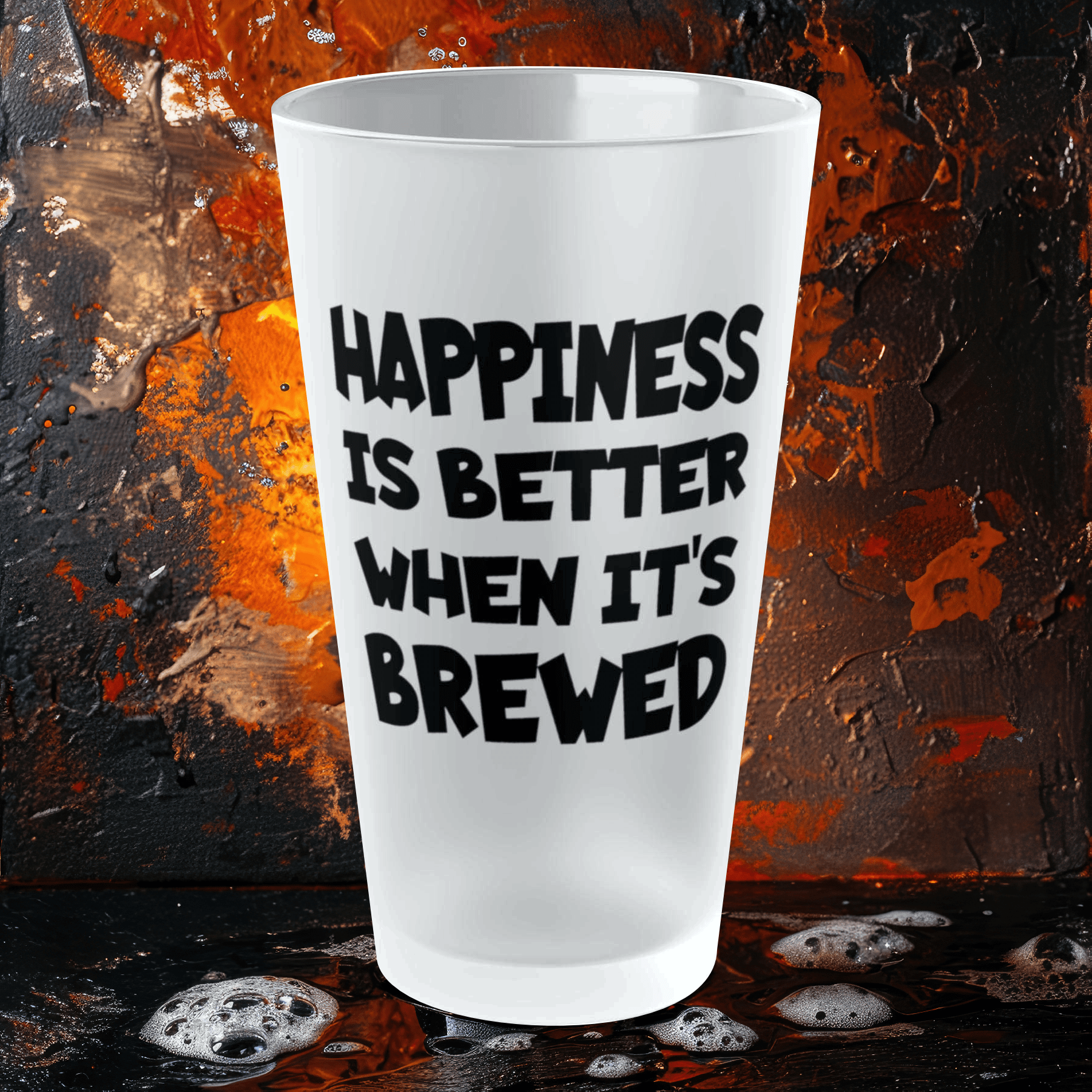 Mug 16oz / Frosted HAPPINESS Is Better When It's BREWED - Frosted Pint Glass, 16oz GiftsByJeff Gifts By Jeff Pittsburgh PA