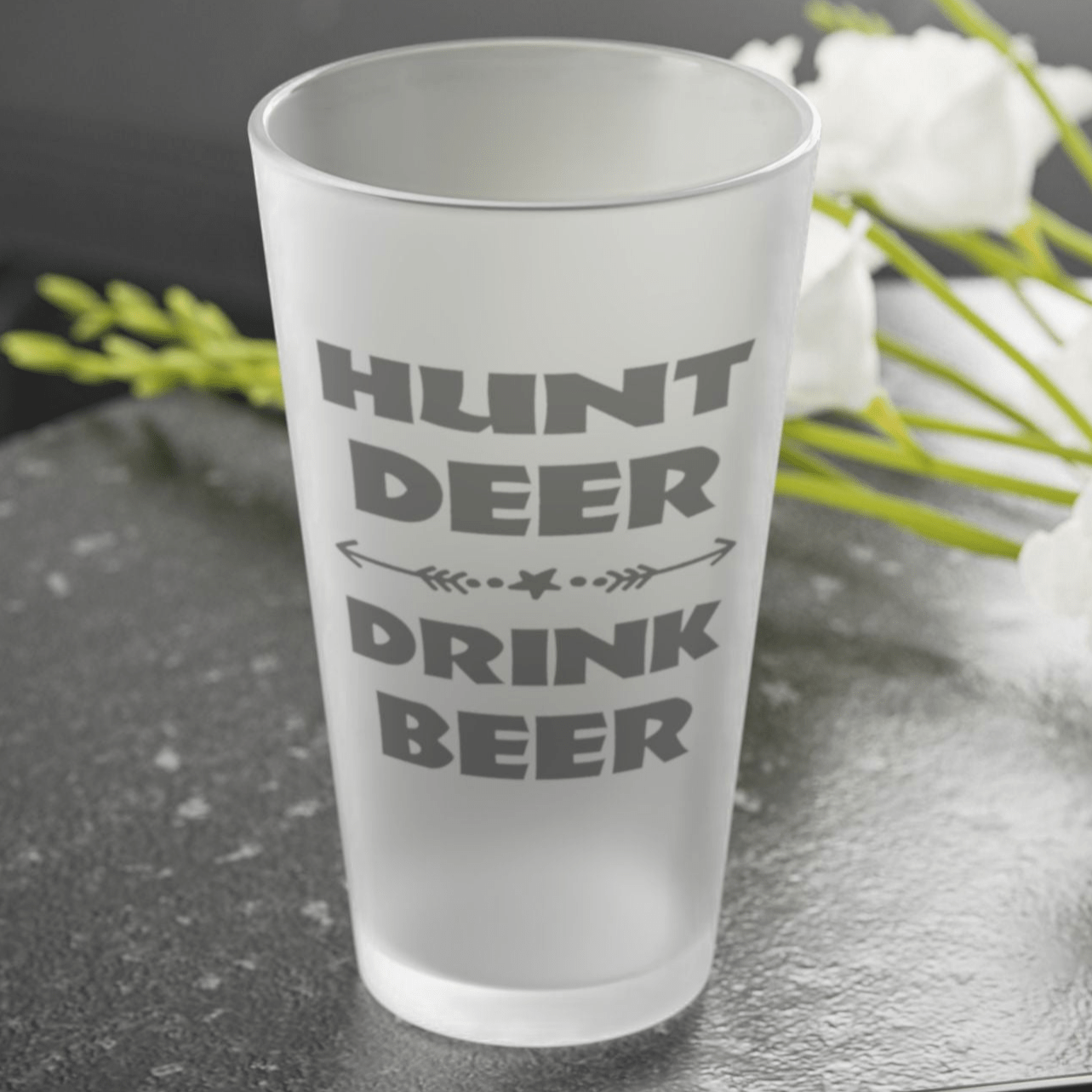 Mug 16oz / Frosted HUNT DEER, DRINK BEER - Frosted Pint Glass, 16oz GiftsByJeff Gifts By Jeff Pittsburgh PA