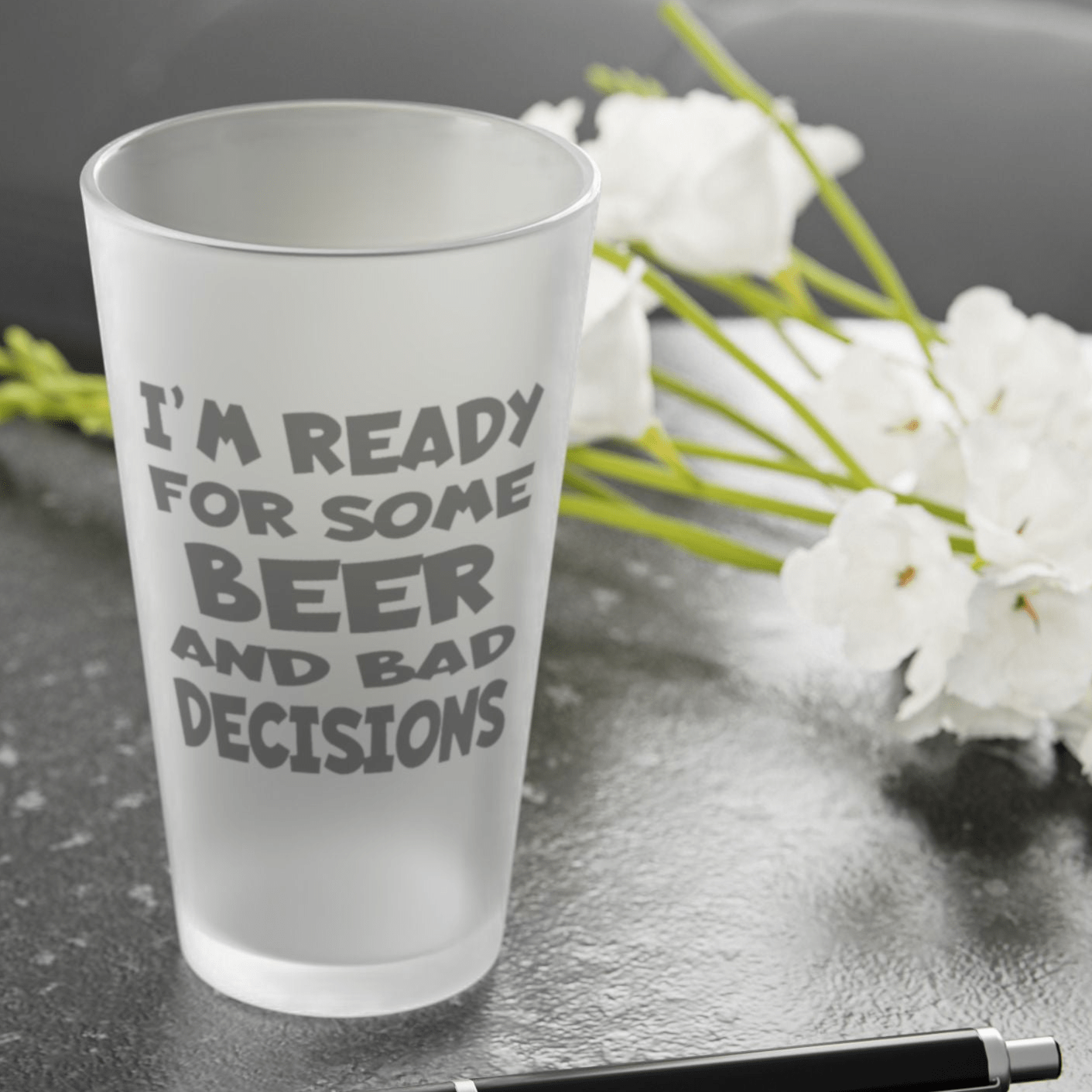 Mug 16oz / Frosted I'm Ready For Some BEER and BAD DECISIONS - Frosted Pint Glass, 16oz GiftsByJeff Gifts By Jeff Pittsburgh PA