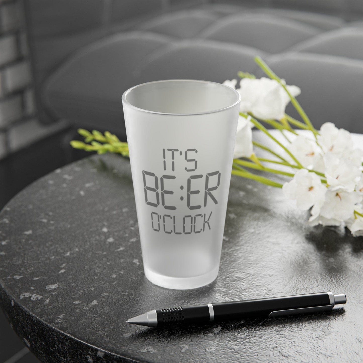 Mug 16oz / Frosted It's Beer O'clock- Frosted Pint Glass, 16oz GiftsByJeff Gifts By Jeff Pittsburgh PA