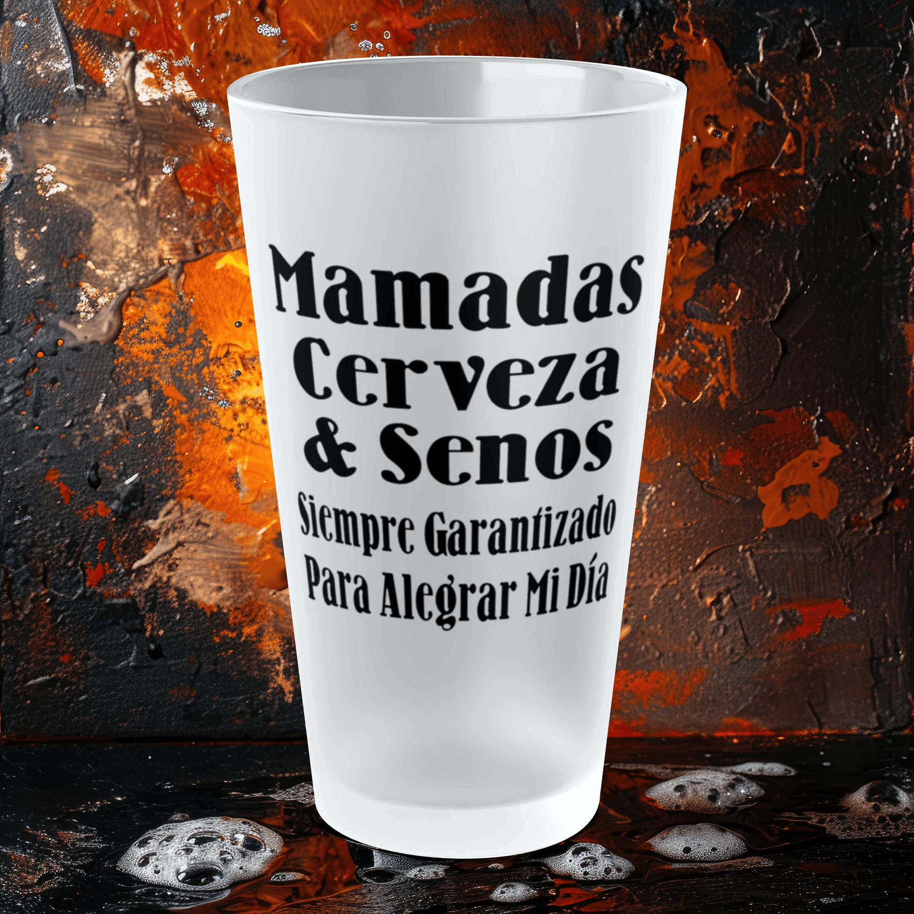 Mug 16oz / Frosted Mamadas Cerveza & Senos - Siempre Garantizado Para Alegrar Mi Día - Frosted Pint Glass, 16oz GiftsByJeff Gifts By Jeff Pittsburgh PA