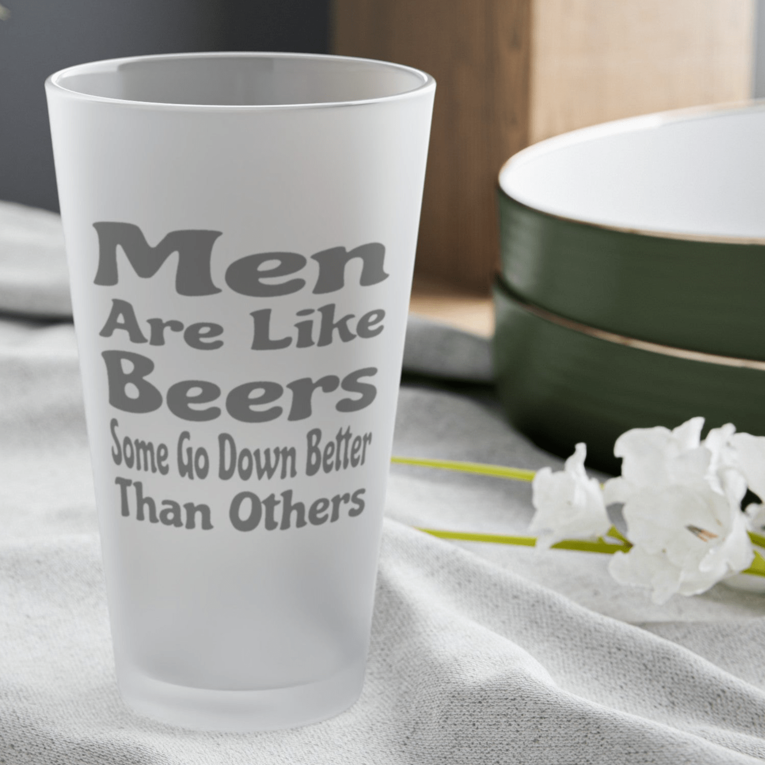 Mug 16oz / Frosted Men Are Like Beers, Some Go Down Better Than Others - Frosted Pint Glass, 16oz GiftsByJeff Gifts By Jeff Pittsburgh PA