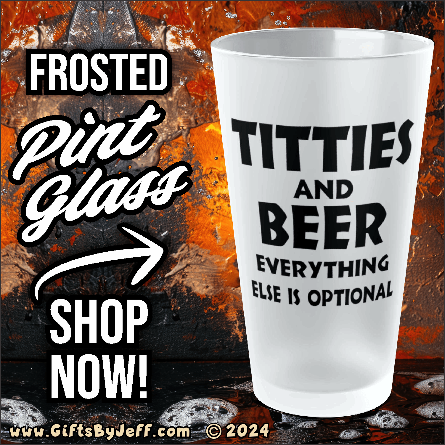 Mug 16oz / Frosted Titties And Beer, Everything Else Is Optional - Frosted Pint Glass, 16oz GiftsByJeff Gifts By Jeff Pittsburgh PA