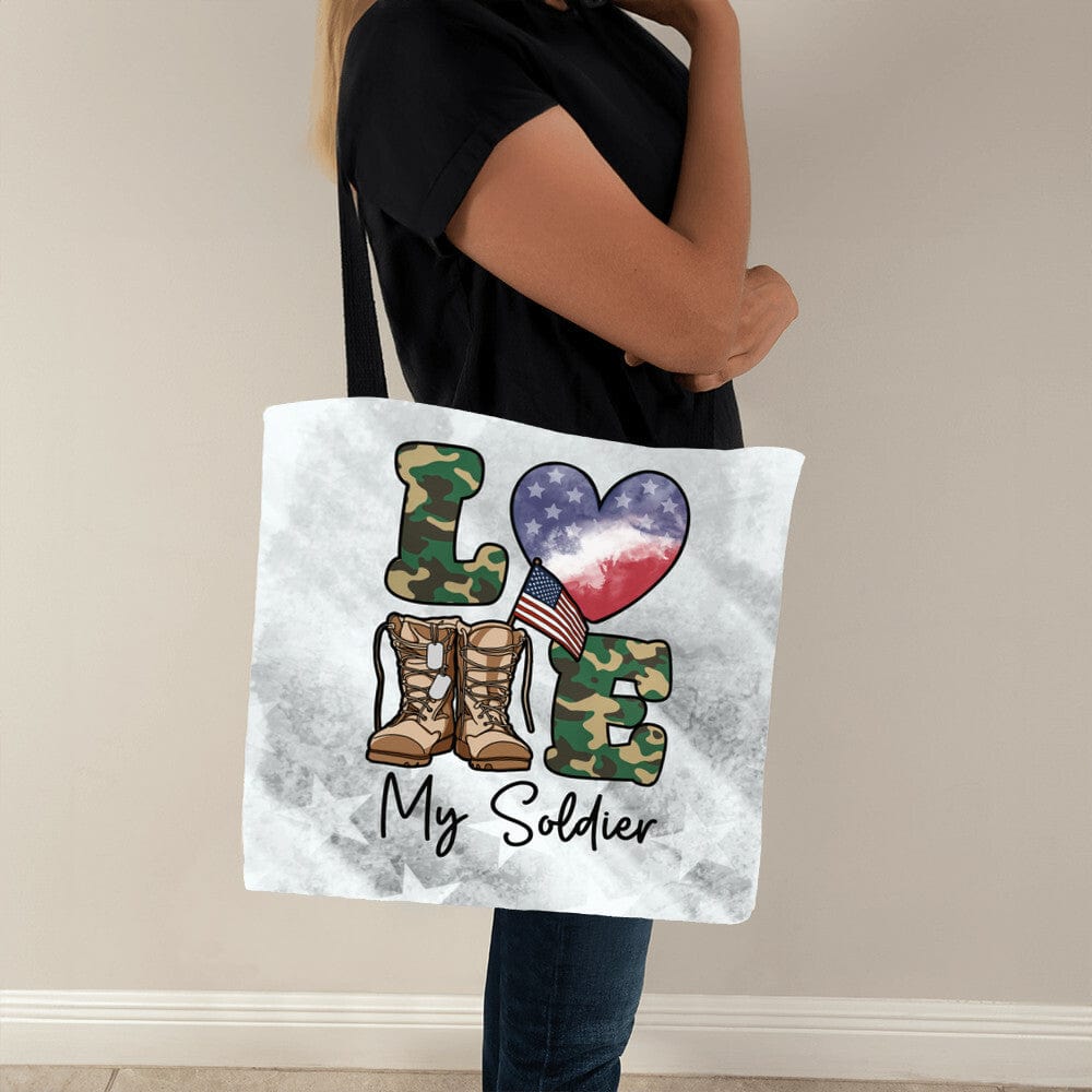 Tote Bag 18" x 18" / Black Love My Soldier Classic Tote Bag GiftsByJeff Gifts By Jeff Pittsburgh PA