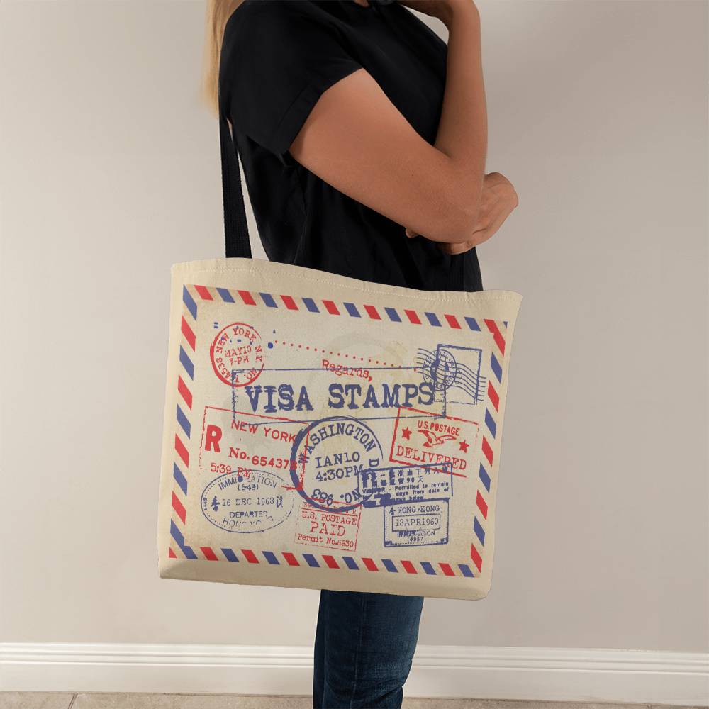 Jewelry 18" x 18" / Black Visa Stamps, Post Card - Classic Travel Tote GiftsByJeff Gifts By Jeff Pittsburgh PA