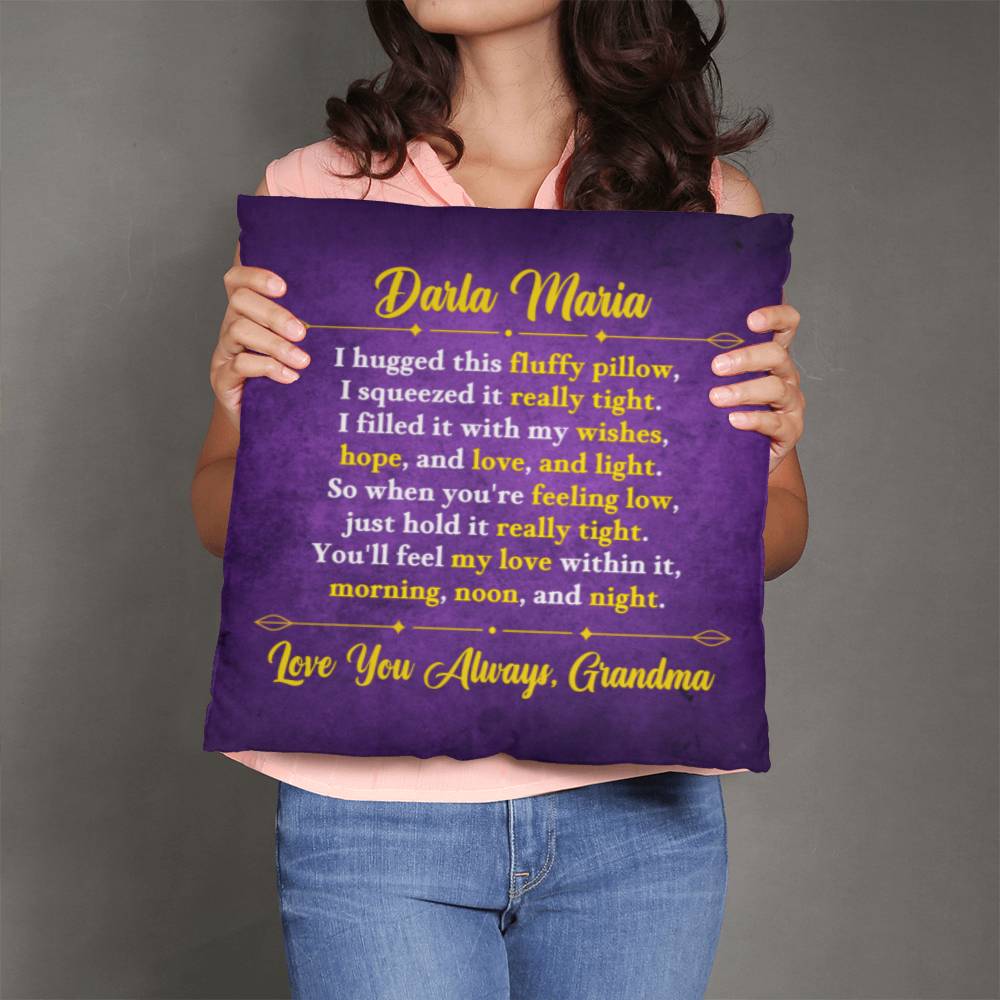 Jewelry 18" x 18" Personalized Pillow - Purple - So when you're feeling low, just hold it really tight. You'll feel my love within it,  morning, noon, and night. - Classic Pillow GiftsByJeff Gifts By Jeff Pittsburgh PA