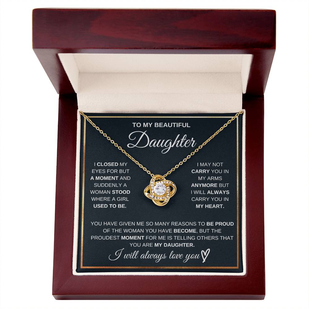 Jewelry 18K Yellow Gold Finish / Luxury Box To My Beautiful Daughter, I Will Always Love You, I Closed My Eyes For But A Moment - Beautiful Love Knot Necklace GiftsByJeff Gifts By Jeff Pittsburgh PA