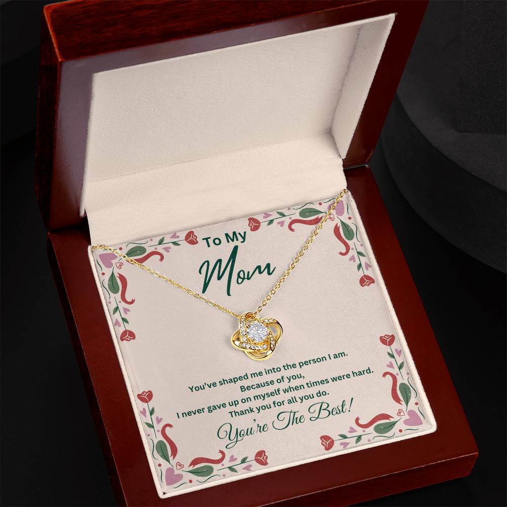 Jewelry 18K Yellow Gold Finish / Luxury Box To My Mom, I never gave up on myself when times were hard. You're The Best - Beautiful Love Knot Necklace GiftsByJeff Gifts By Jeff Pittsburgh PA