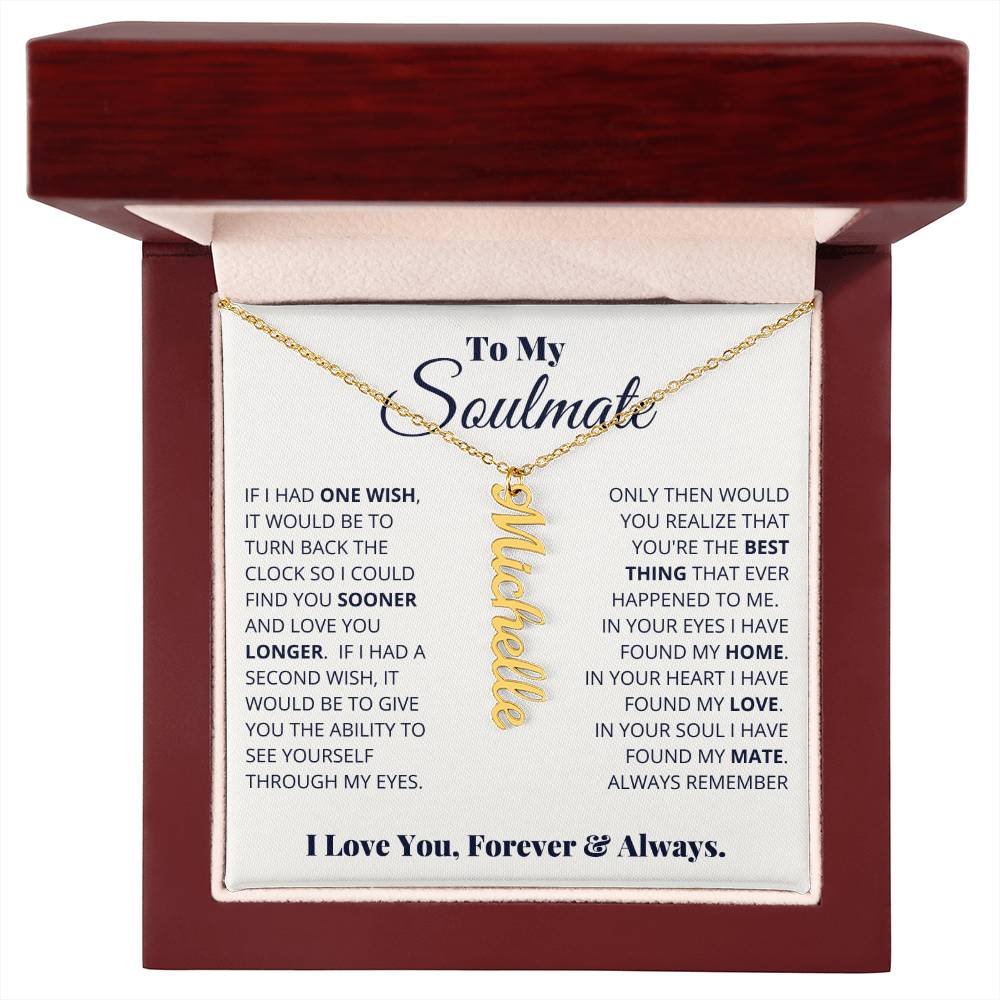 Jewelry 18k Yellow Gold Finish / Luxury Box To My Soulmate - Personalized Verticle Name Necklace GiftsByJeff Gifts By Jeff Pittsburgh PA