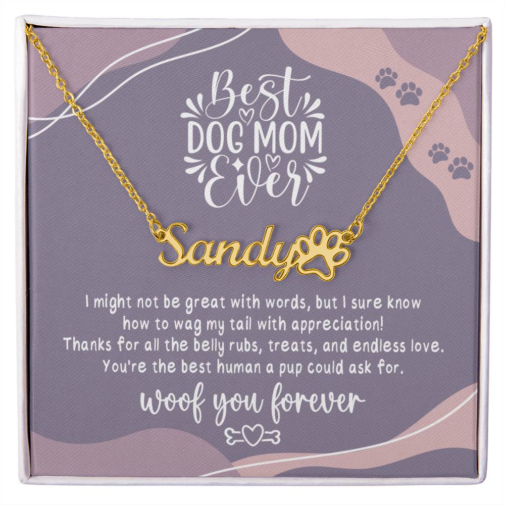 Jewelry 18k Yellow Gold Finish / Standard Box Best Dog Mom Ever - Woof You Forever - Custom Pet Name Necklace GiftsByJeff Gifts By Jeff Pittsburgh PA