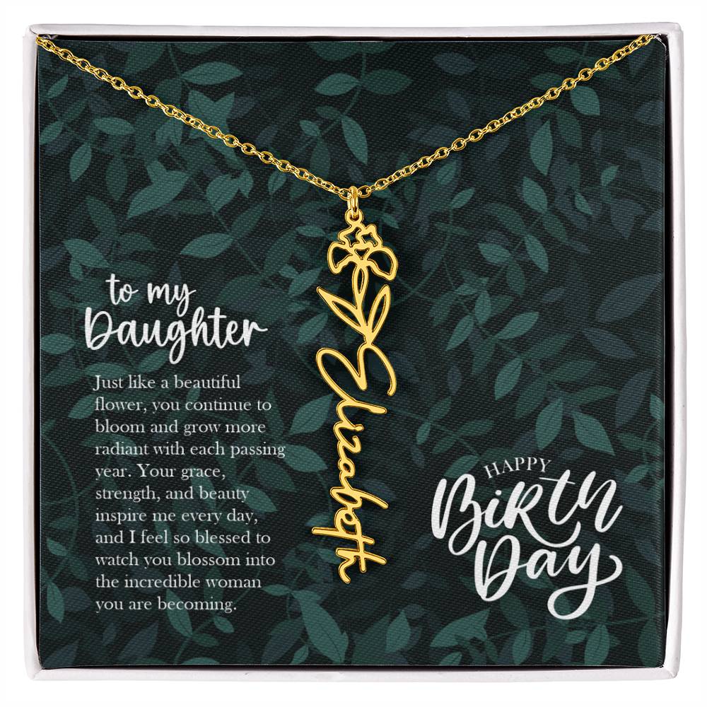 Jewelry 18k Yellow Gold Finish / Standard Box / February To my Daughter - Just like a beautiful flower, you continue to bloom.. Happy Birthday Birth Flower Custom Name Necklace GiftsByJeff Gifts By Jeff Pittsburgh PA