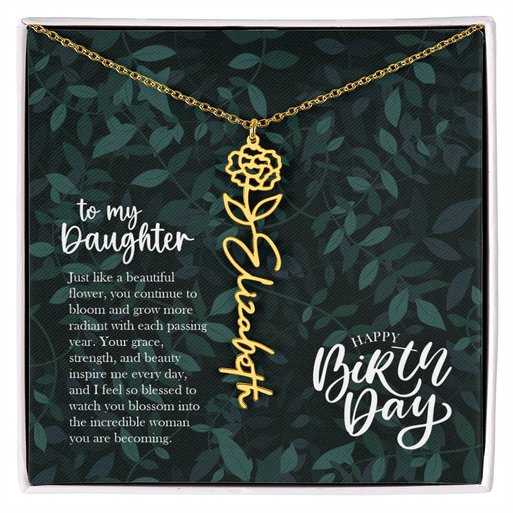 Jewelry 18k Yellow Gold Finish / Standard Box / January To my Daughter - Just like a beautiful flower, you continue to bloom.. Happy Birthday Birth Flower Custom Name Necklace GiftsByJeff Gifts By Jeff Pittsburgh PA