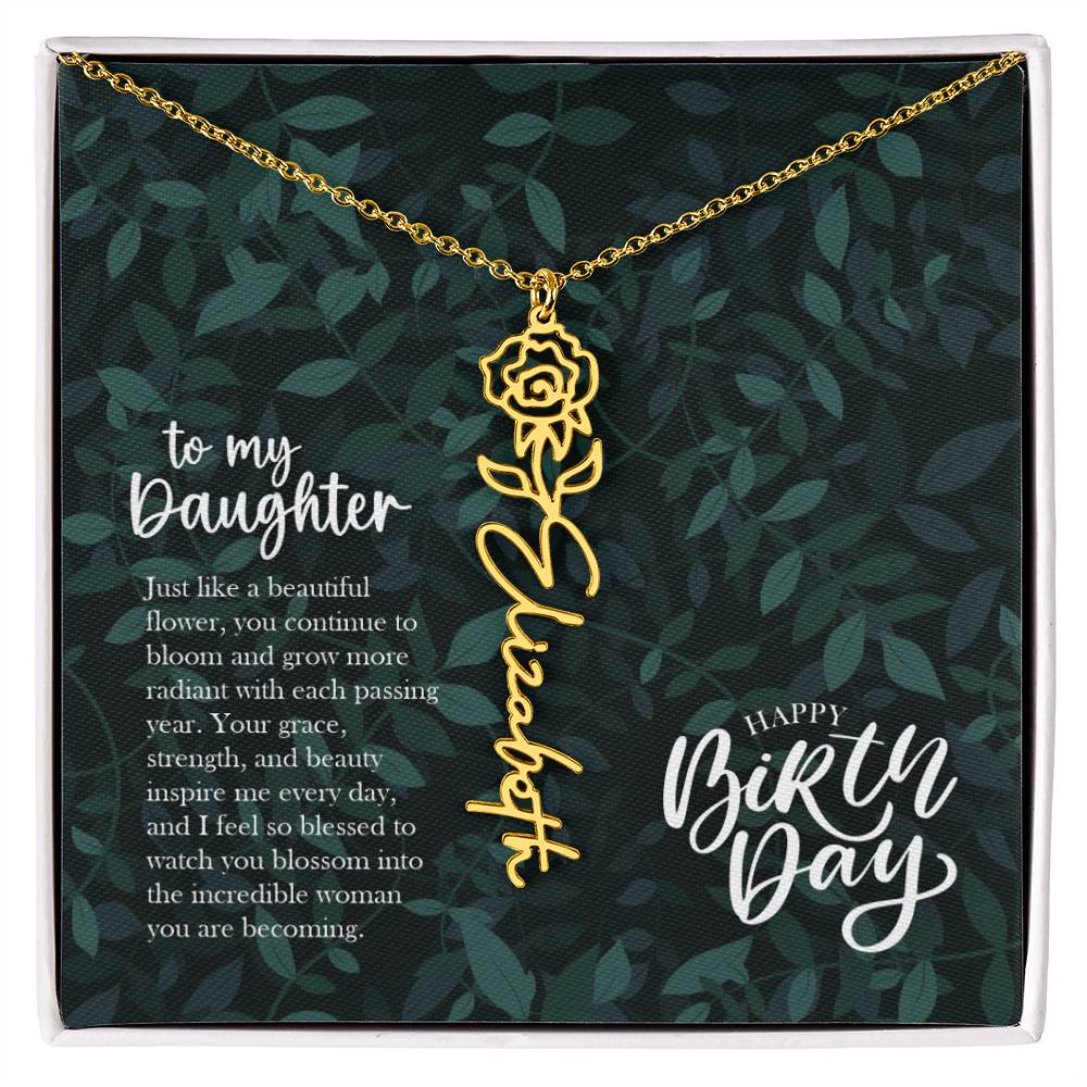 Jewelry 18k Yellow Gold Finish / Standard Box / June To my Daughter - Just like a beautiful flower, you continue to bloom.. Happy Birthday Birth Flower Custom Name Necklace GiftsByJeff Gifts By Jeff Pittsburgh PA